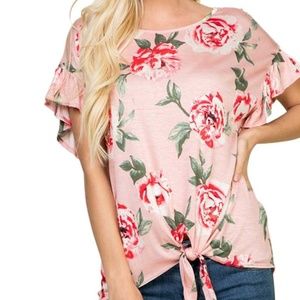 Blush Pink Tie Front Floral Shirt